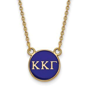 14K Plated Silver Kappa Kappa Gamma Small Blue Enamel Disc Necklace